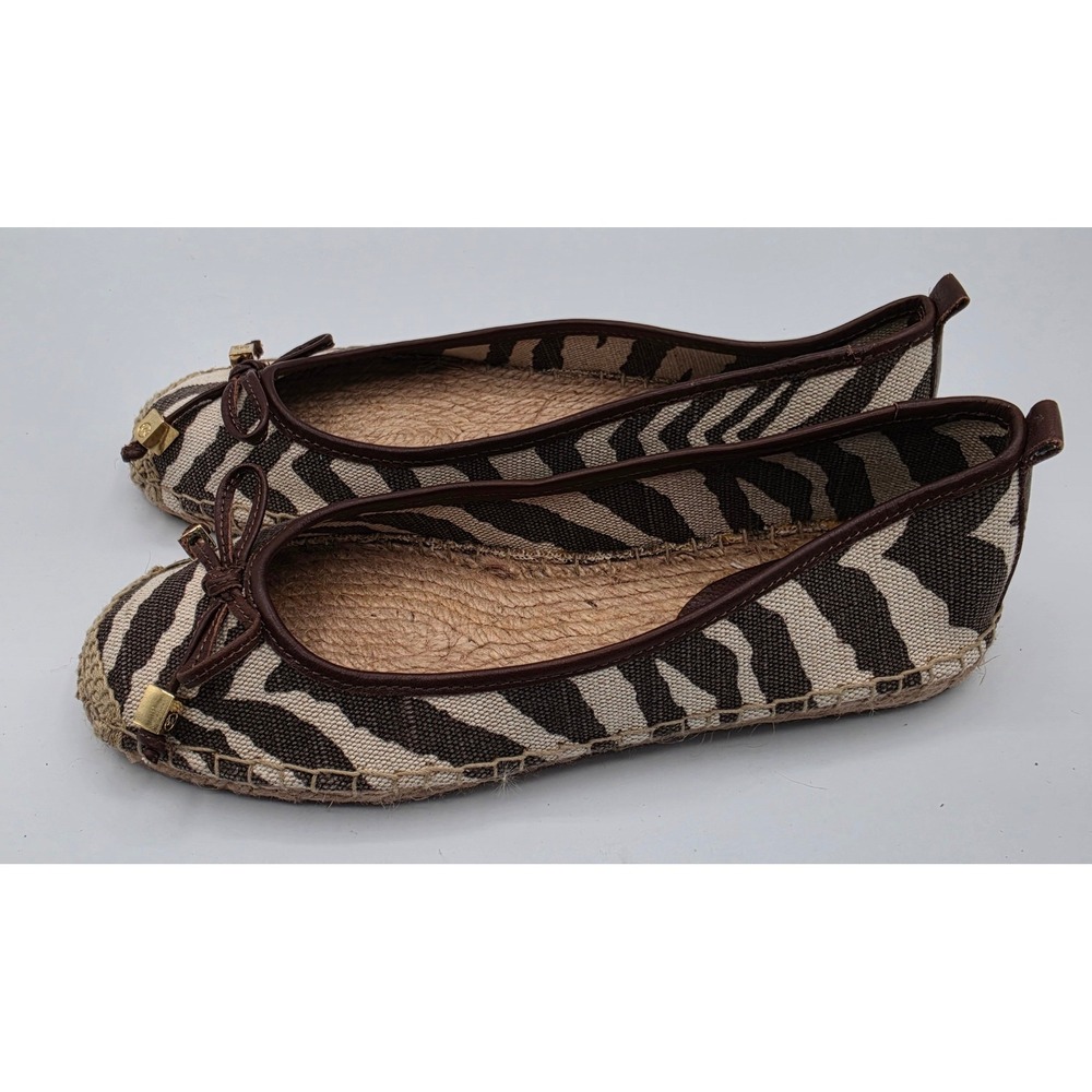 Michael Kors Espadrille‎ Flats Womens 7 Brown Zebra Excellent Bow Logo AG11K
